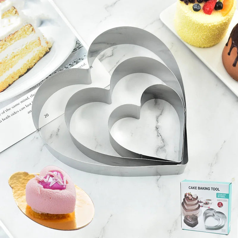 ™ Heart-Shaped Stainless Steel Mousse Mold Set - Baking Tool for Cakes & Desserts