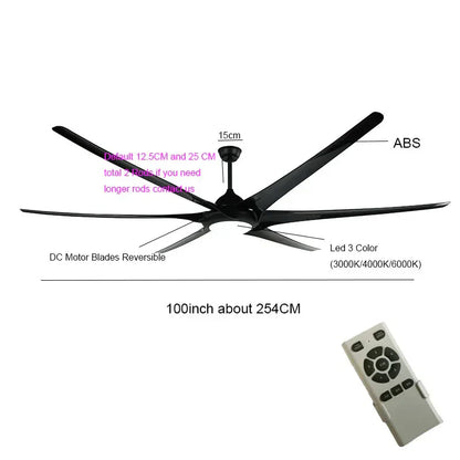 DecorBites™ 100" Large Ceiling Fan with Light, DC Motor, Reverse Blades, Stainless Steel Finish