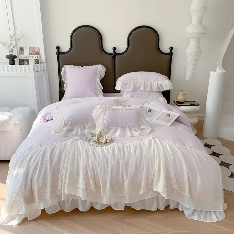 DecorBites™ French Princess Wedding Bedding Set, Cozy Queen King Size Duvet Cover, Bed Sheet