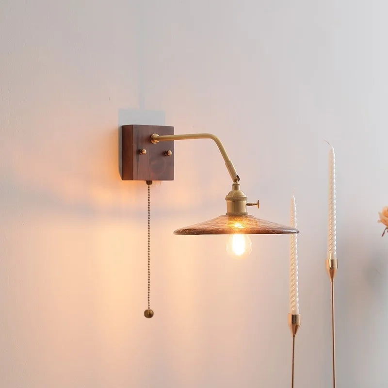 DecorBites™ Amber Glass LED Wall Sconce Pull Chain Switch.