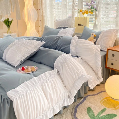 ™ Lace Trim Solid Cotton Bedding Set - Queen/King/Double/Single Sizes