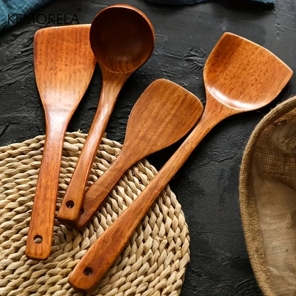 DecorBites™ 4-Piece Wooden Kitchen Utensil Set | Eco-Friendly Cooking Spoons and Spatula
