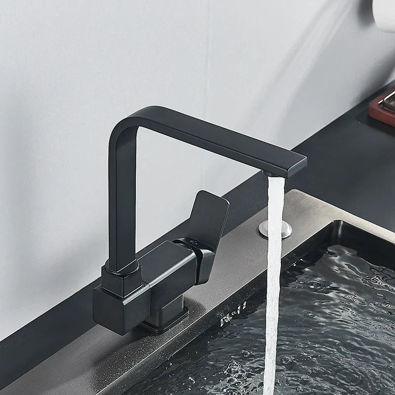DecorBites™ 360° Rotating Black Kitchen Faucet, Deck Mount Sink Mixer Tap, 304 Stainless Steel