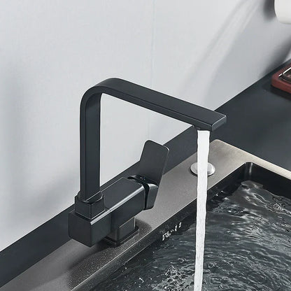 DecorBites™ 360° Rotating Black Kitchen Faucet, Deck Mount Sink Mixer Tap, 304 Stainless Steel