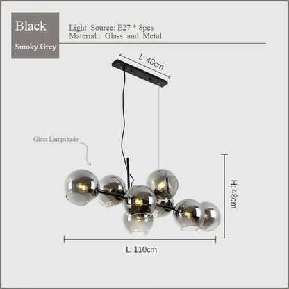 DecorBites™ Black Gold Molecule Glass Ball Chandelier Modern Loft Lamp Living Room Kitchen Island Light