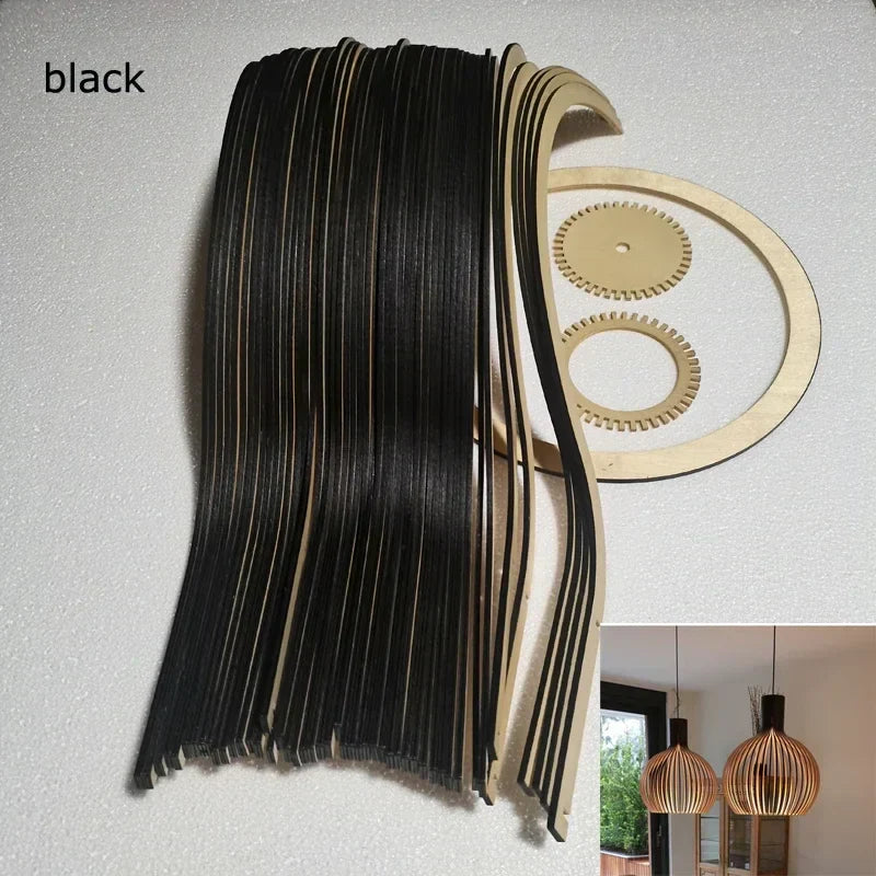 DecorBites™ Black Wood Cage Chandelier Foscarini Hanging Bamboo Living Room Lamp