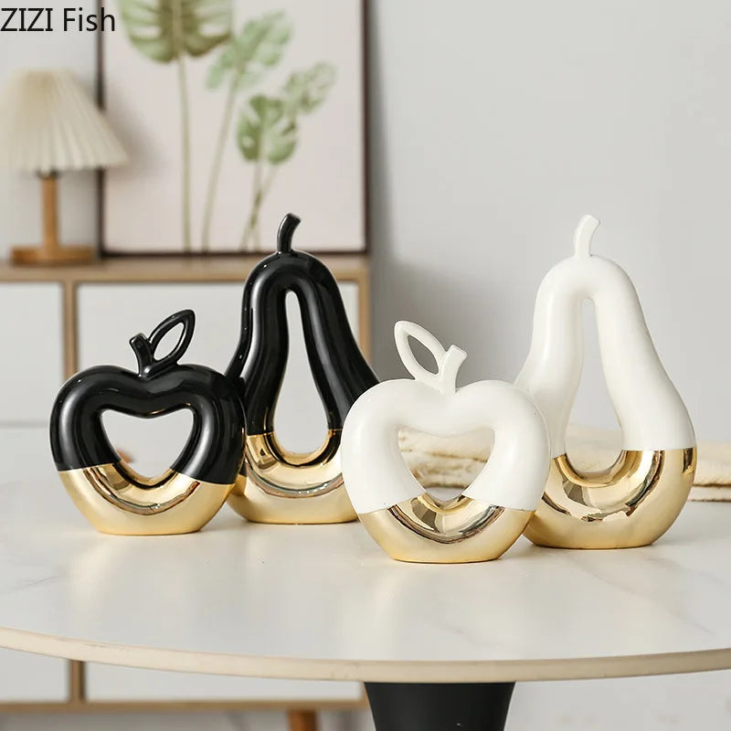™ Gold Apple Pear Statue Ceramic Ornaments Desk Decoration Modern Crafts Sculpture