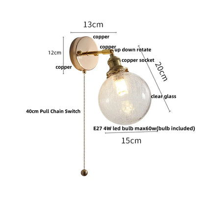 DecorBites™ Clear Glass LED Wall Sconce Pull Chain Switch Modern Bathroom Mirror Light