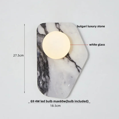 DecorBites™ Carbon Steel LED Wall Lamp with Pull Chain Switch & Marble Stone Fixtures
