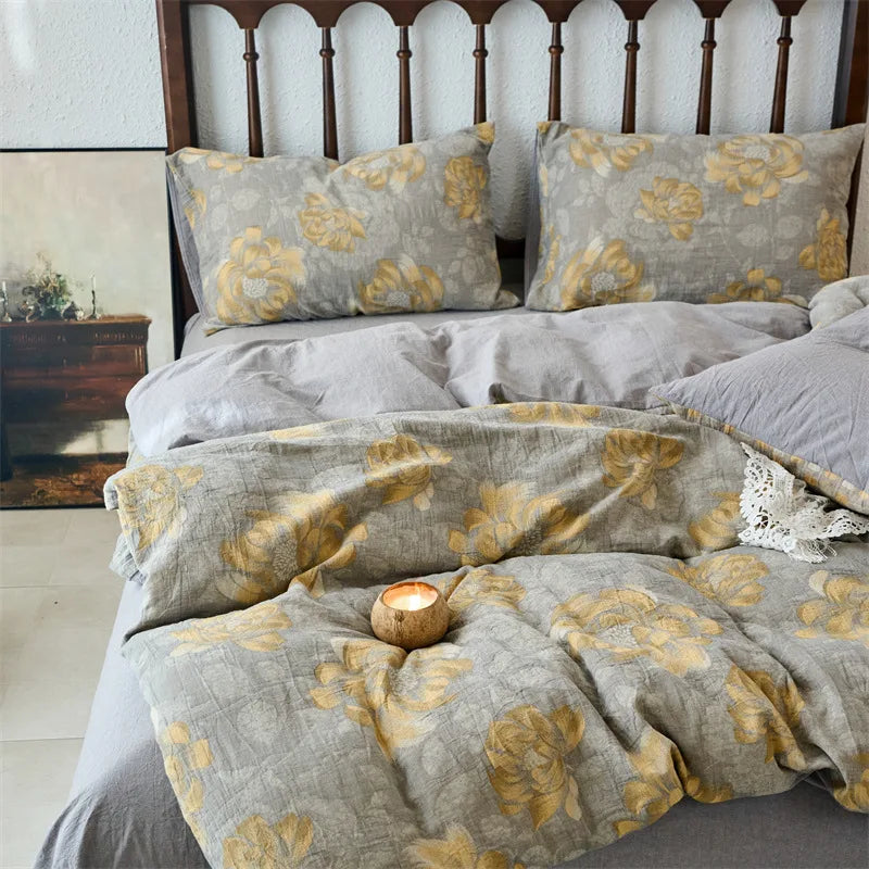 DecorBites™ 100% Cotton Double-Layer Floral Jacquard Duvet Cover Set