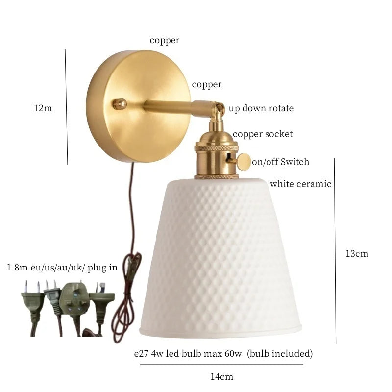 DecorBites™ Ceramic LED Wall Light Striped White Modern Nordic Pull Chain Mirror Lamp