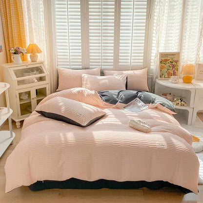 DecorBites™ Bubble Yarn Fabric Full Bedding Set with Duvet Cover, Sheet, Quilt, Pillowcase