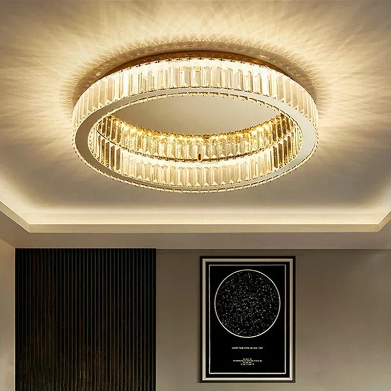 ™ Gold Crystal Ceiling Light Ring LED - Modern Luxury Indoor Home Lighting