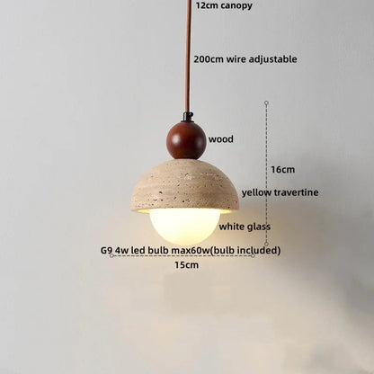DecorBites™ LED Pendant Lamp White Glass Wire Adjustable Travertine Hanging Lights