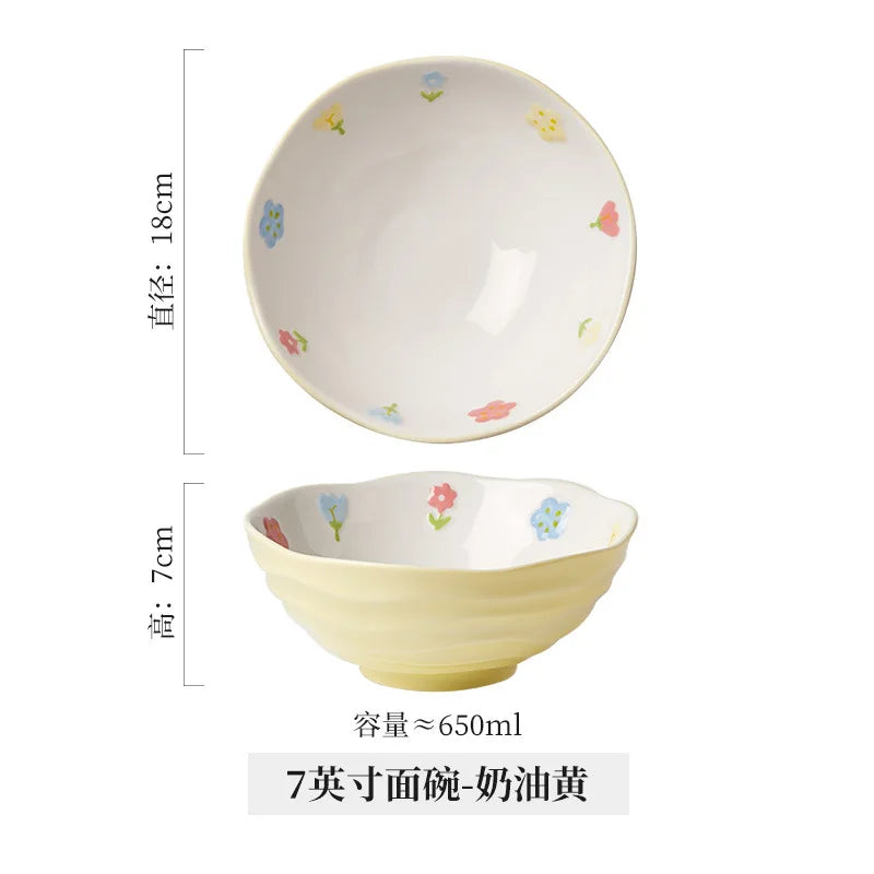 DecorBites™ 7" Hand-Painted Ceramic Ramen Bowl - Large Noodle Bowl for Home & Restaurant