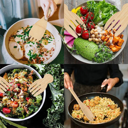 DecorBites™ Bamboo Salad Hands and Spoon Set for Kitchen Gadget Use