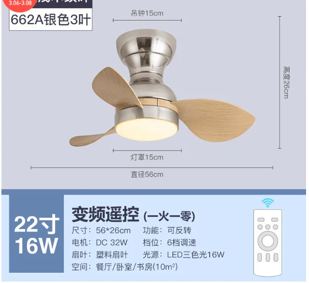 DecorBites™ Low Floor DC Motor Ceiling Fan with Remote Control, 32W, Modern Black White, 220V 110V