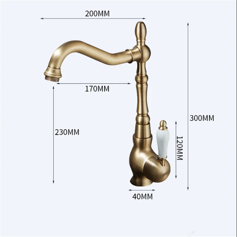 DecorBites™ Antique Bronze Basin Faucet Hot & Cold Brass Bathroom Sink Lavatory Kitchen Faucet
