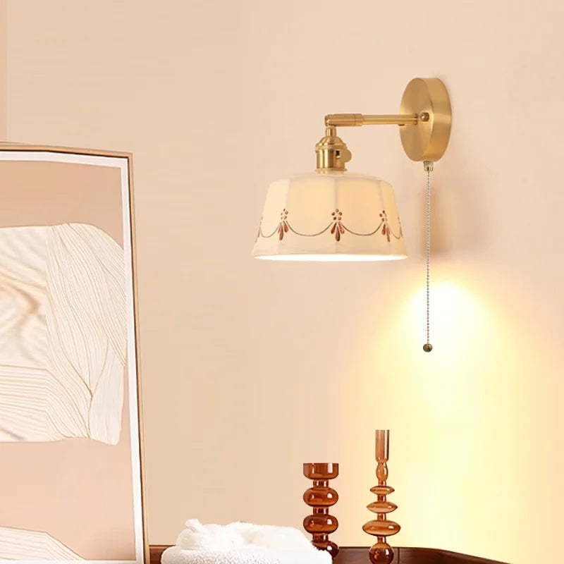 DecorBites™ Ceramic LED Wall Lamps Pull Chain Switch Rotate Copper Vanity Light