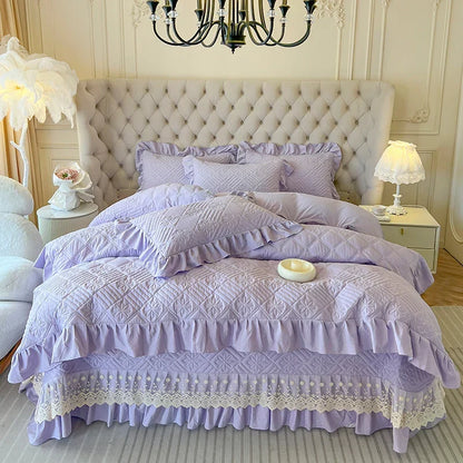 ™ Korean Princess Style Quilted Bedding Set with Lace Ruffles 200x230cm