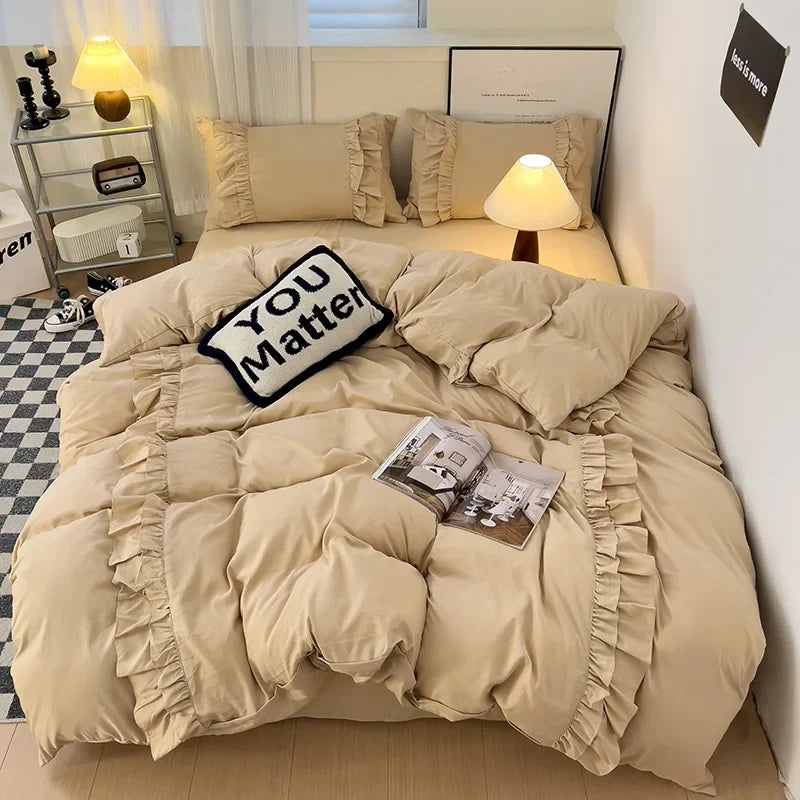 ™ Lace Patchwork Duvet Cover Set, Soft Microfiber, Full Queen Size Bed Linen Pillowcase