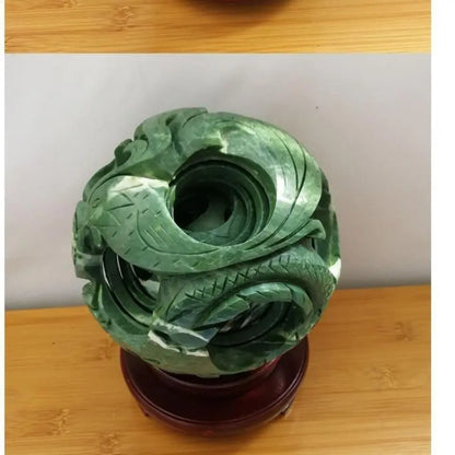 DecorBites™ Jade & Stone Dragon Phoenix Ball Set Feng Shui Decor