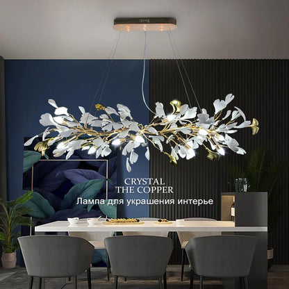 DecorBites™ Ginkgo Leaves Chandelier: Nordic Luxury Pendant Lamp for Hotel, Stairs, Living Room