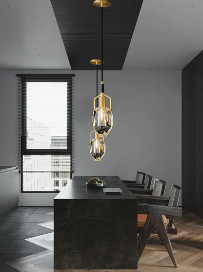 DecorBites™ Crystal Copper Pendant Lights Gold Home Decor Glass Hanging Lamp