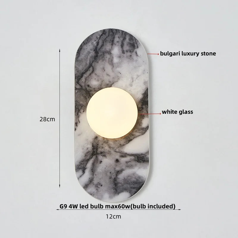 DecorBites™ LED Wall Light: French Luxury Glass Globe Stone Wall Lamp Fixture