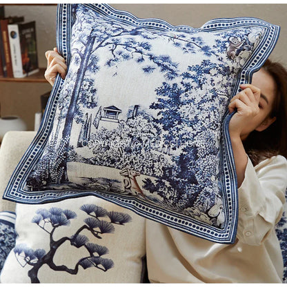 DecorBites™ Ancient Indigo Jungle Decorative Cushion Covers - Hand-Painted Throw Pillow Case