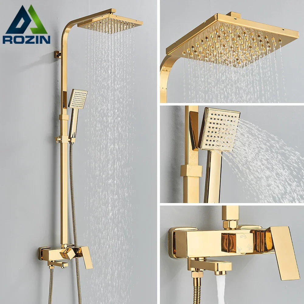 ™ Golden Shower Faucet Set with 8" Rainfall Shower, Wall Mounted Hand Shower