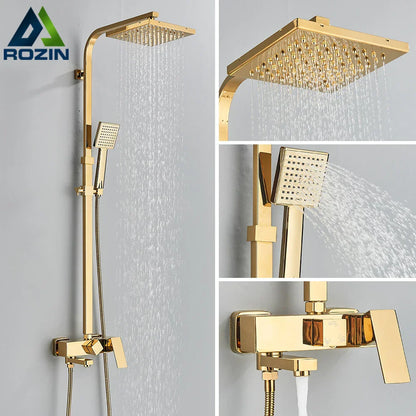™ Golden Shower Faucet Set with 8" Rainfall Shower, Wall Mounted Hand Shower