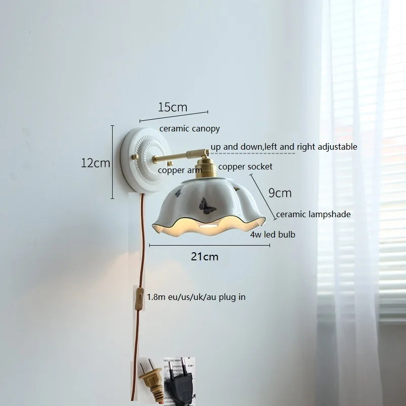 DecorBites™ Butterfly Ceramic LED Wall Lamp Home Indoor Lighting Stair Mirror Light