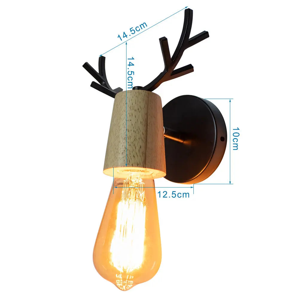 DecorBites™ Black Wooden Wall Light Modern E27 LED Sconce Living Room Decor