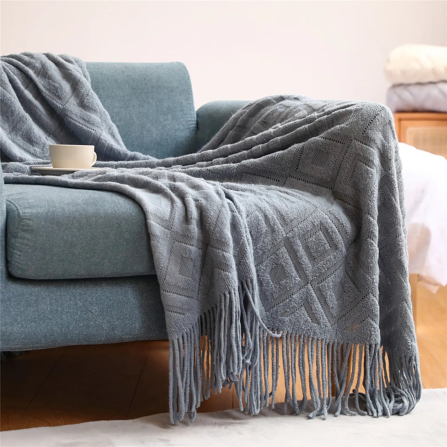 DecorBites™ Knitted Nordic Sofa Blanket - Soft Wool Blend Bed End Towel for Hotel Bedroom Decor