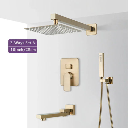 DecorBites™ Brushed Gold Shower Faucet Set 2/3 Way Rainfall Bathtub Mixer Wall Mounted Box