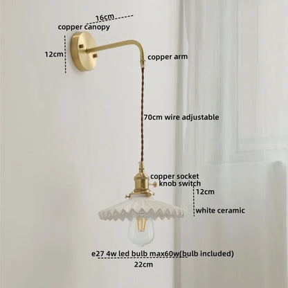 DecorBites™ Ceramic Copper LED Wall Lamp with Pull Chain Switch for Modern Style Interiors