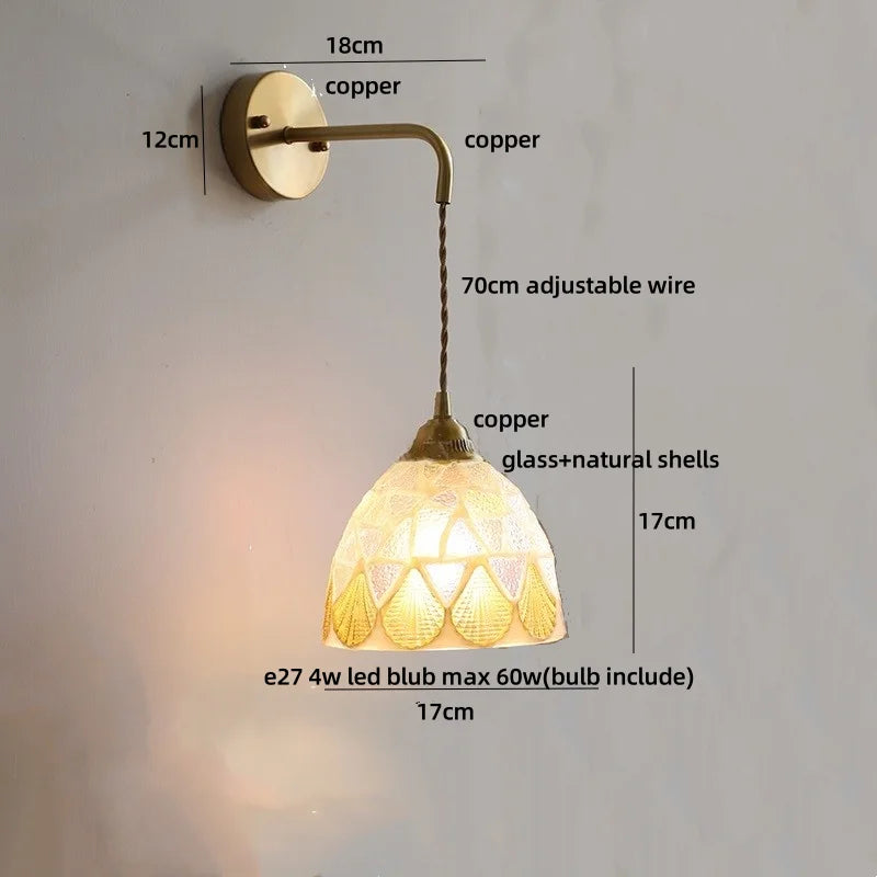 DecorBites™ Amber Glass LED Wall Sconce with Pull Chain Switch for Bedroom and Bathroom