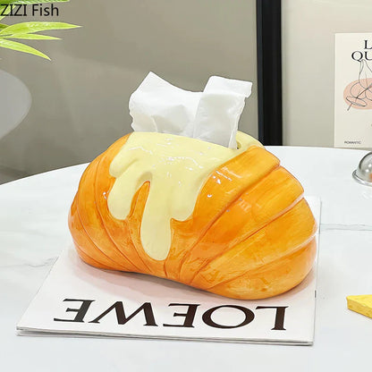 DecorBites™ Croissant Ceramic Tissue Box: Charming Table Decoration for Coffee Table and Bedside