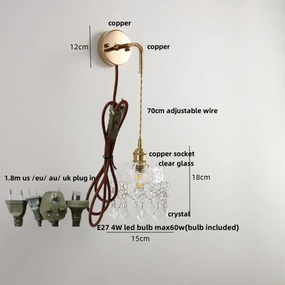 DecorBites™ Adjustable LED Wall Light Clear Glass Copper Bedside Lamp