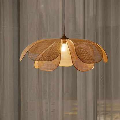 DecorBites™ Japanese Wicker Petal Chandelier for Tea House Dining, Parlor, Restaurant