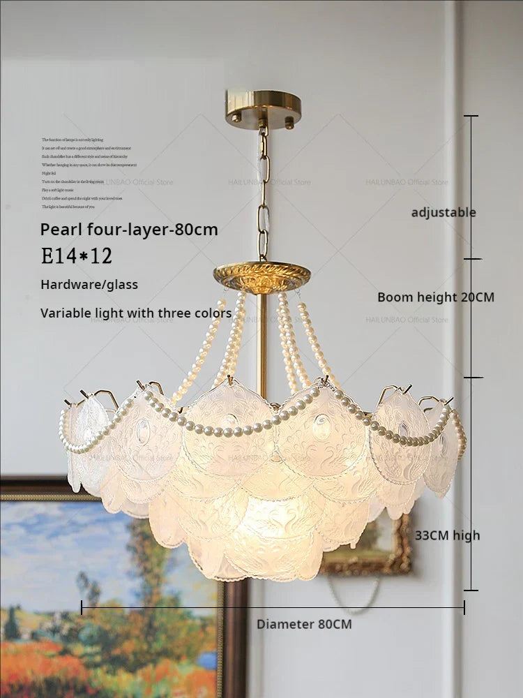 DecorBites™ Crystal Chandelier: Modern Chic Pearl Light for Elegant Home Decor