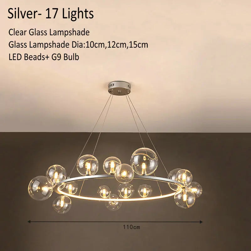 DecorBites™ Glass Chandelier Lamp Kitchen Island Hanging Light Black Gold Silver G9 LED