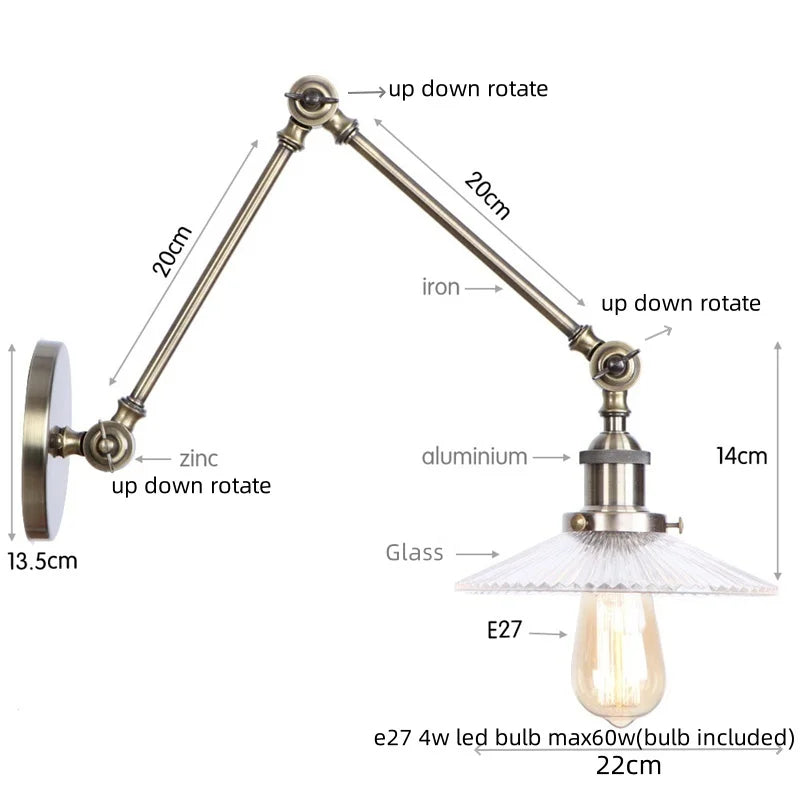 DecorBites™ LED Glass Swing Arm Wall Lamps for Bedroom, Bathroom, and Stairway