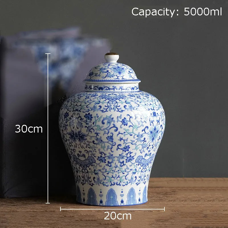 DecorBites™ Blue & White Porcelain Jar with Gold Plating - Ceramic Storage & Desk Decor