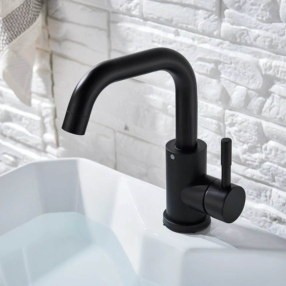 DecorBites™ Black Basin Faucet Single Cold Hot Sink Tap Short Kitchen Mixer Rotatable