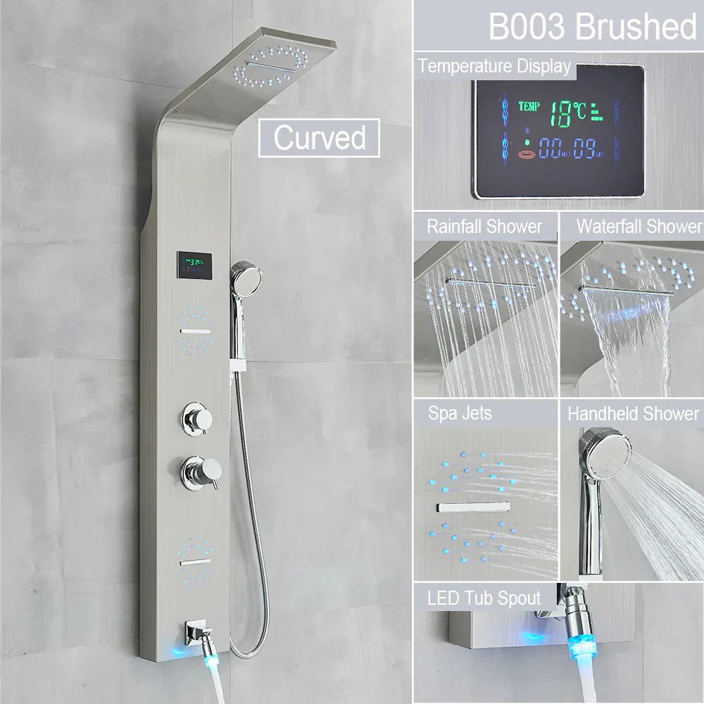 DecorBites™ LED Light Shower Faucet System: Rainfall, Massage Jets, Waterfall Panel with Temperature Control