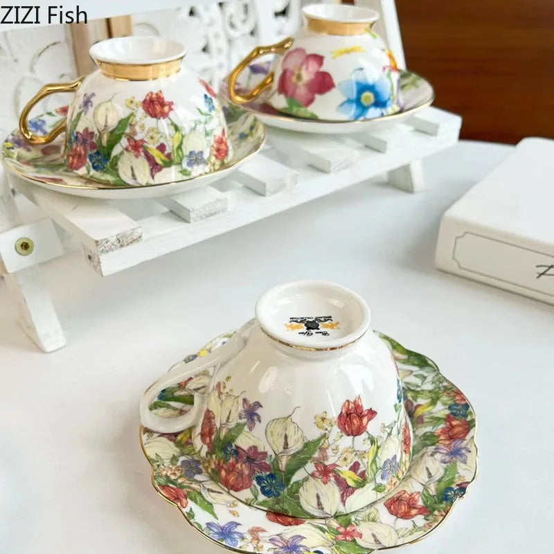 DecorBites™ Brilliant Flowers Pattern Ceramic Coffee Mug Set