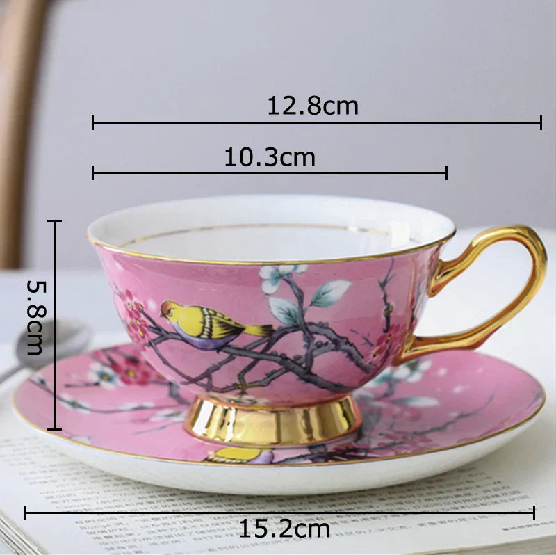 DecorBites™ Cartoon Bird Pattern Ceramic Cup & Saucer Set for Dining Table and Coffee Mug
