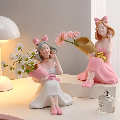 DecorBites™ Girl Statues Vase Ornaments Office Decor Figurines TV Cabinets Floral Accessories